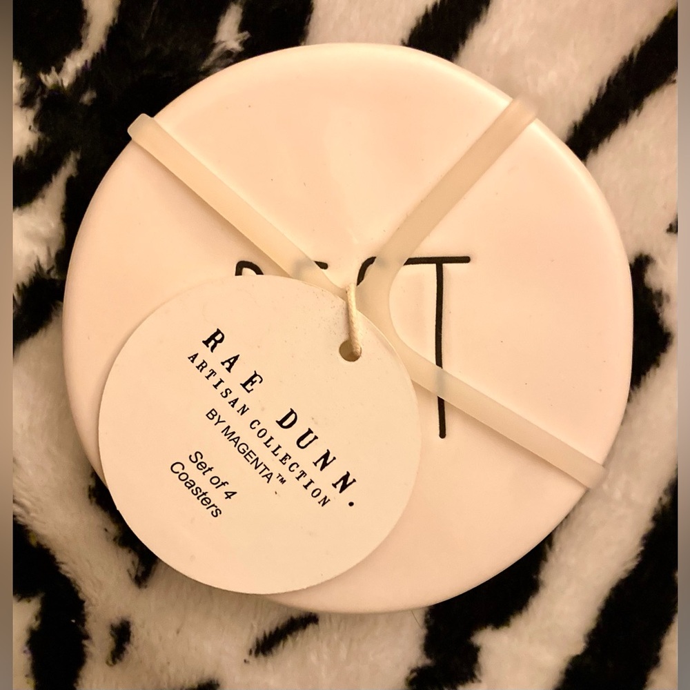 Set of Four Ceramic Coasters Rae Dunn ‘Rest, Place, Set, Hold’ NWT Cottagecore